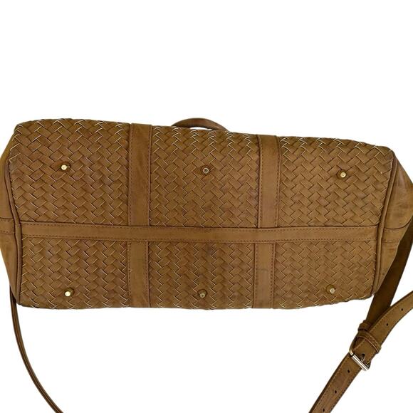 Madison West Tan Woven Satchel Shoulder Bag Chain Strap Travel Carry On NWOT - Picture 13 of 16
